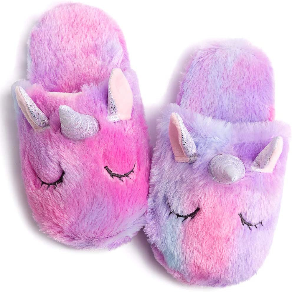 Rainbow Unicorn Slippers/Cute Fluffy Girls Slippers/Cozy Plush Indoor Outdoor Women Slippers/Best Unicorn Gifts